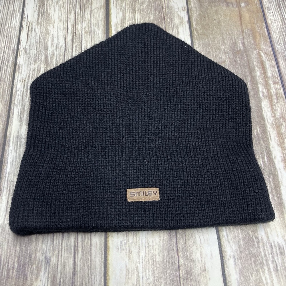 Vintage Smiley Beanie Pure Wool Knitted‎ Black Unisex Adult One Size Warm EUC